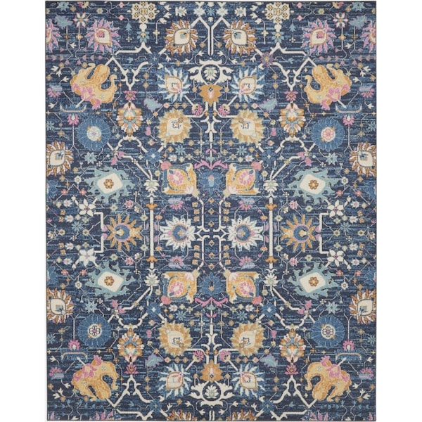 Palacedesigns 8 x 10 ft. Navy Blue Floral Buds Area Rug - Navy Blue - 8' x 10' PA3651493 - main